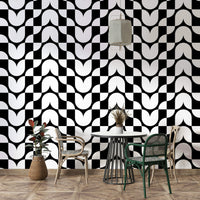 Geometric Tulips wallpaper on a living room wall

