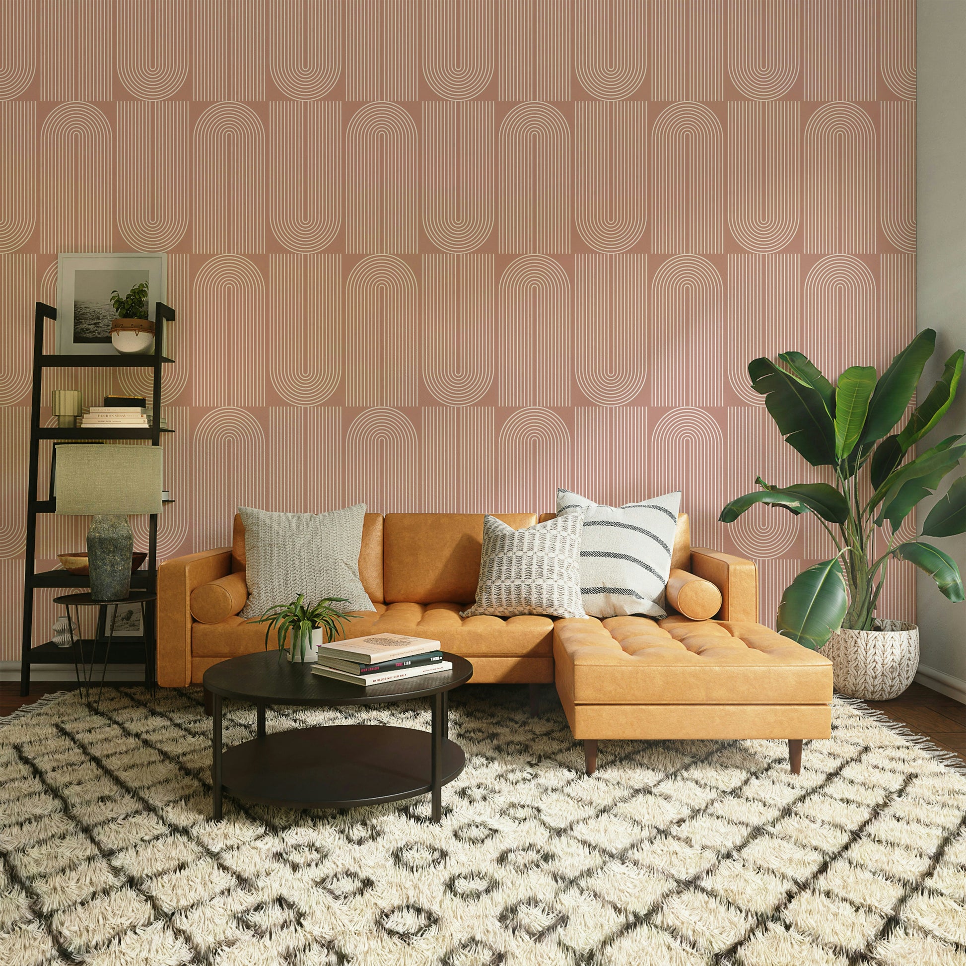 High-quality image of the Creamy Geometric Outlined wallpaper


