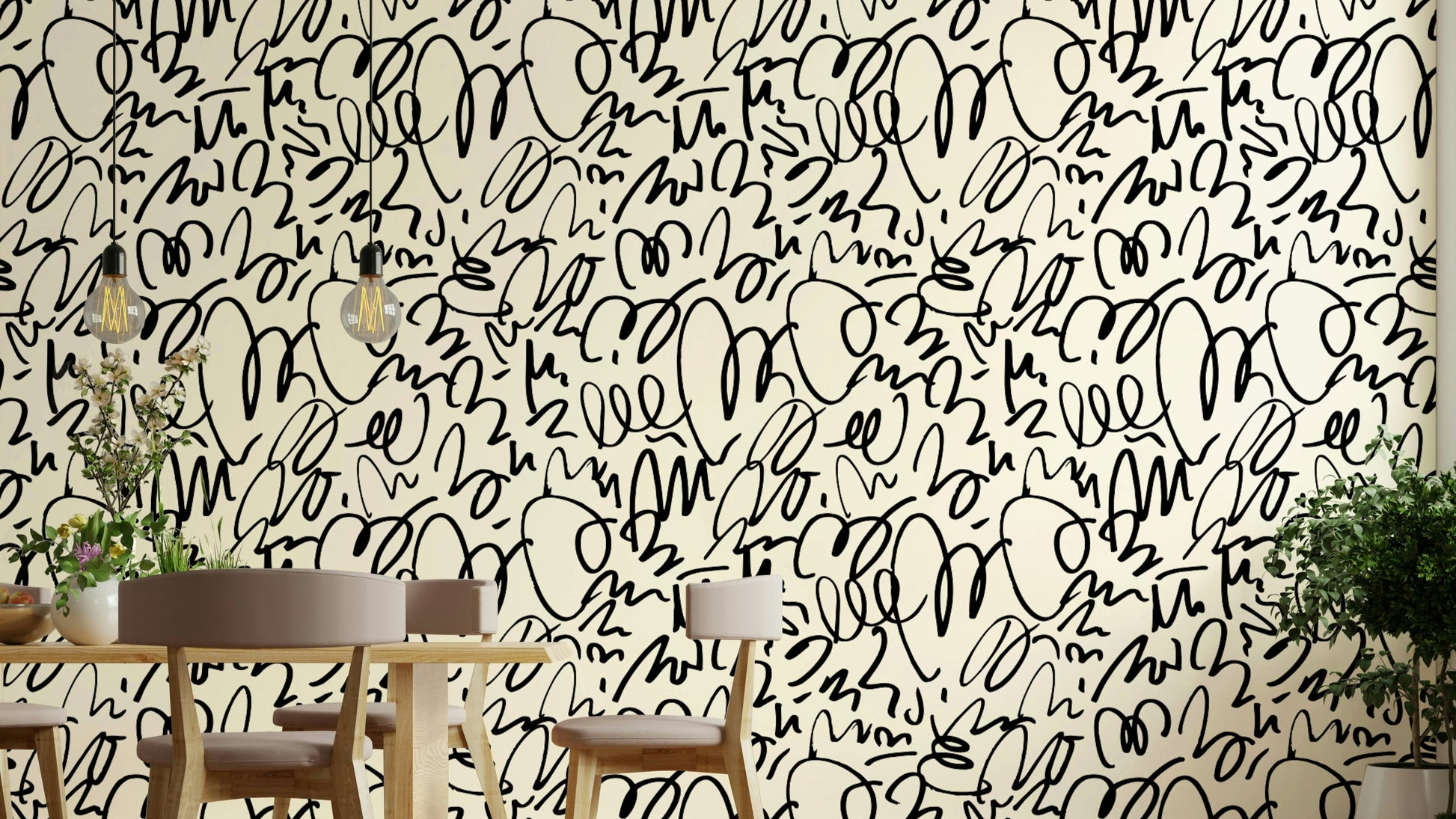 An office with a bold, hand-drawn design

