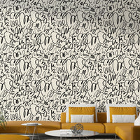 A studio decorated with an abstract wall mural

