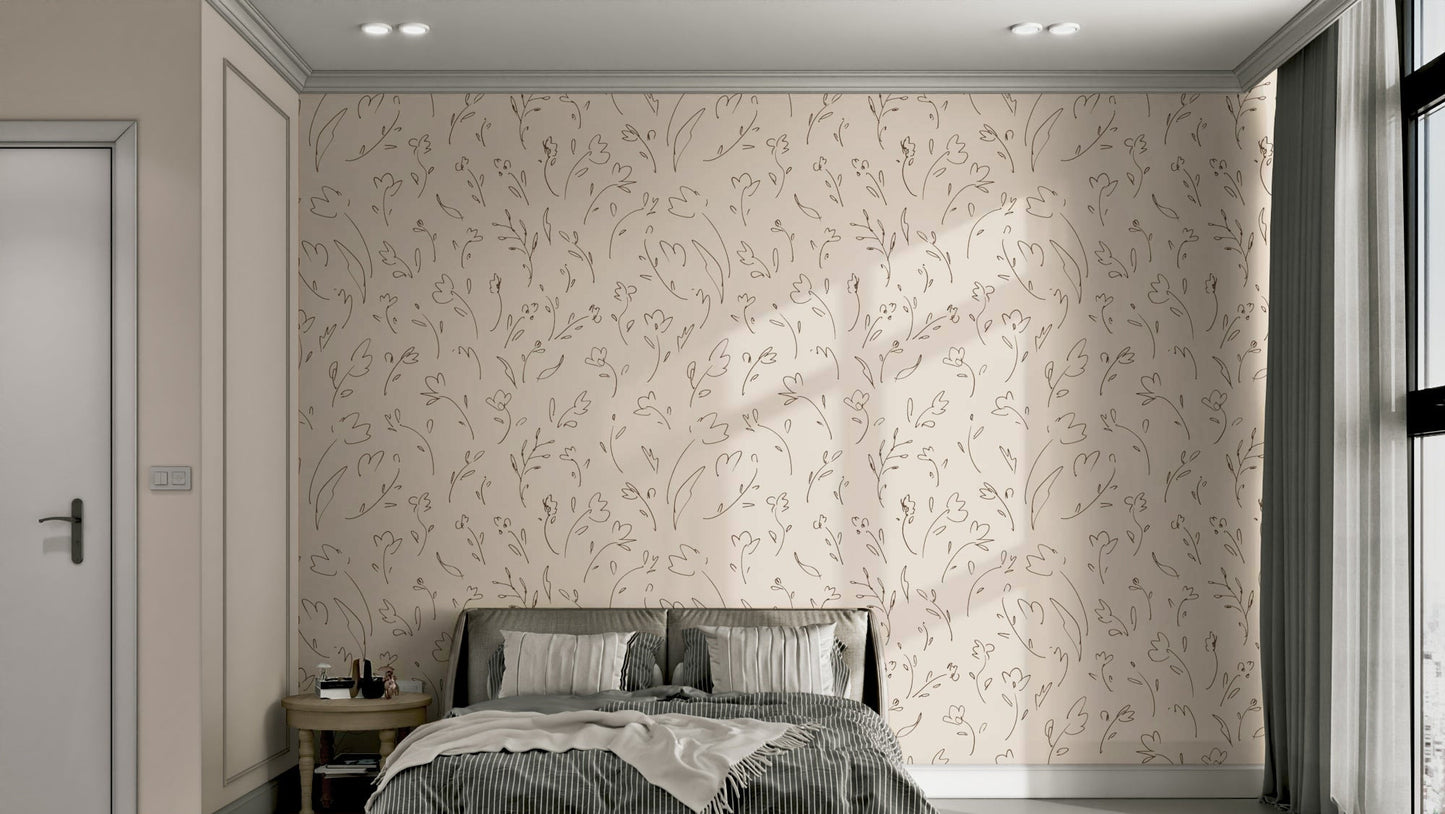 Wallpaper with a unique, artistic sketch design

