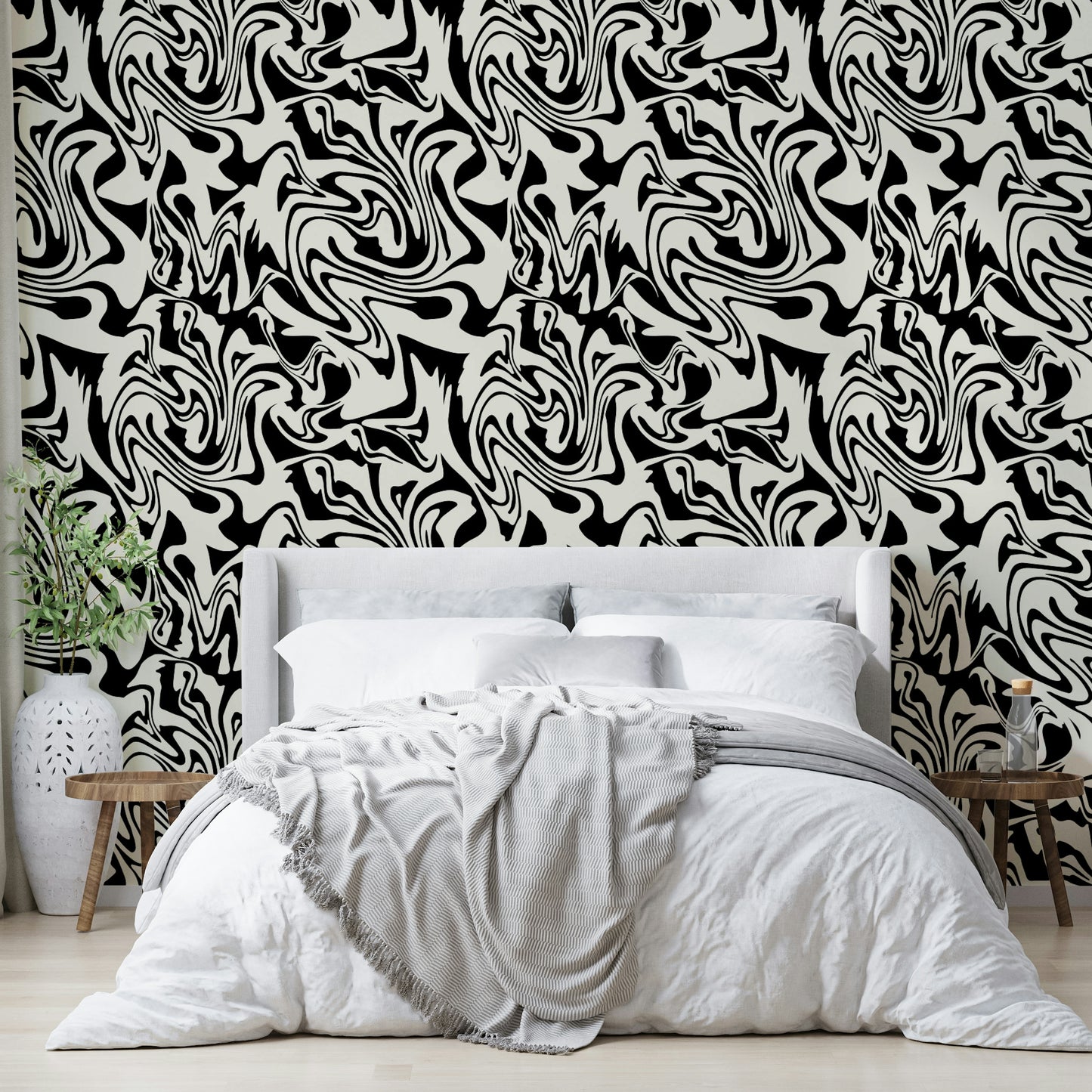 An interior with a soft and tranquil accent wall

