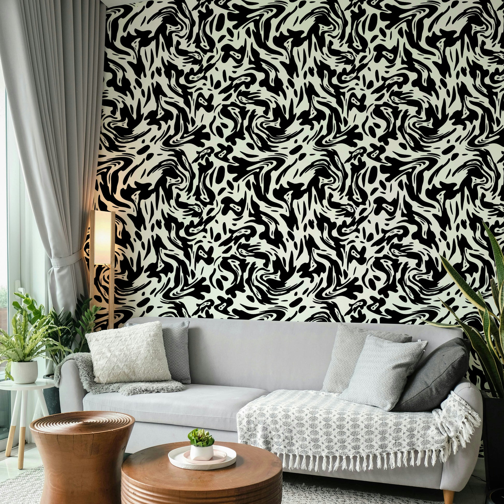 An interior with a soft and tranquil accent wall

