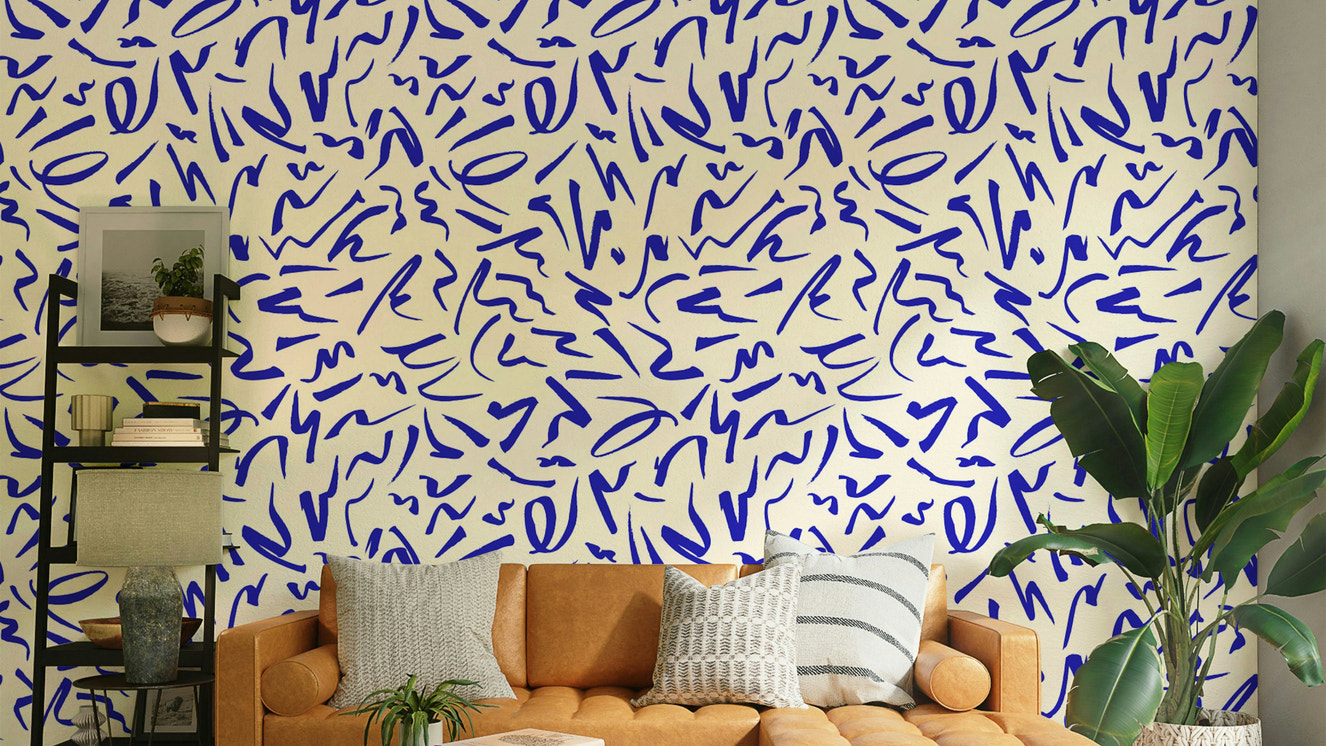 An interior with a fun and artistic accent wall

