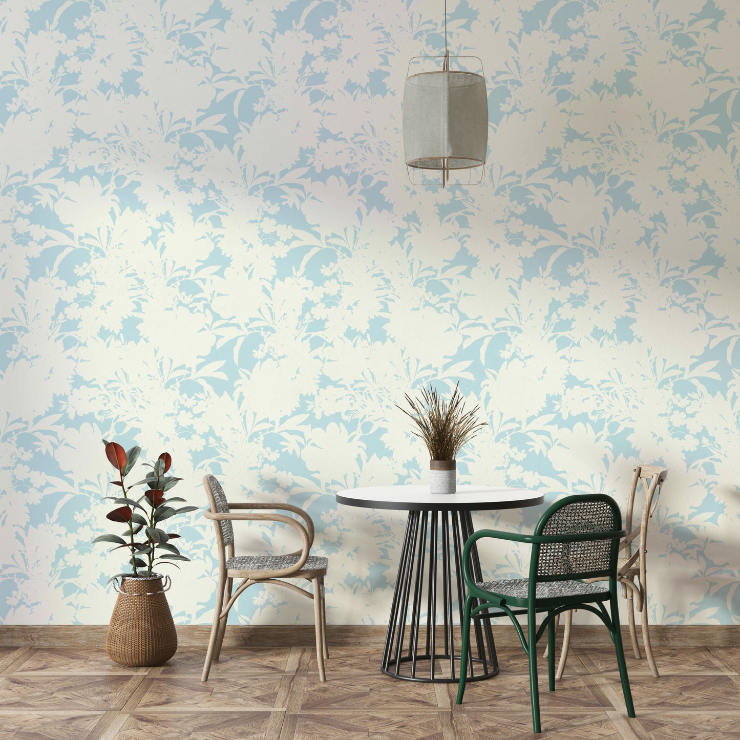 High-quality image of the bright floral shapes wallpaper

