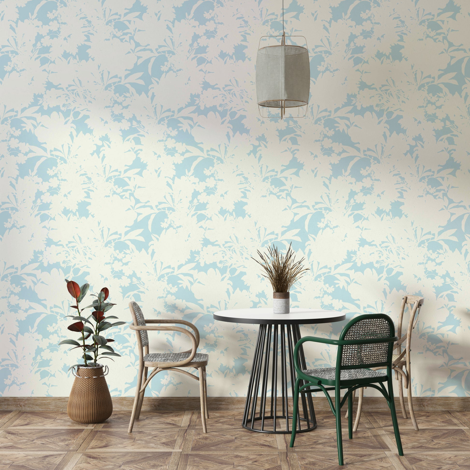 High-quality image of the bright floral shapes wallpaper

