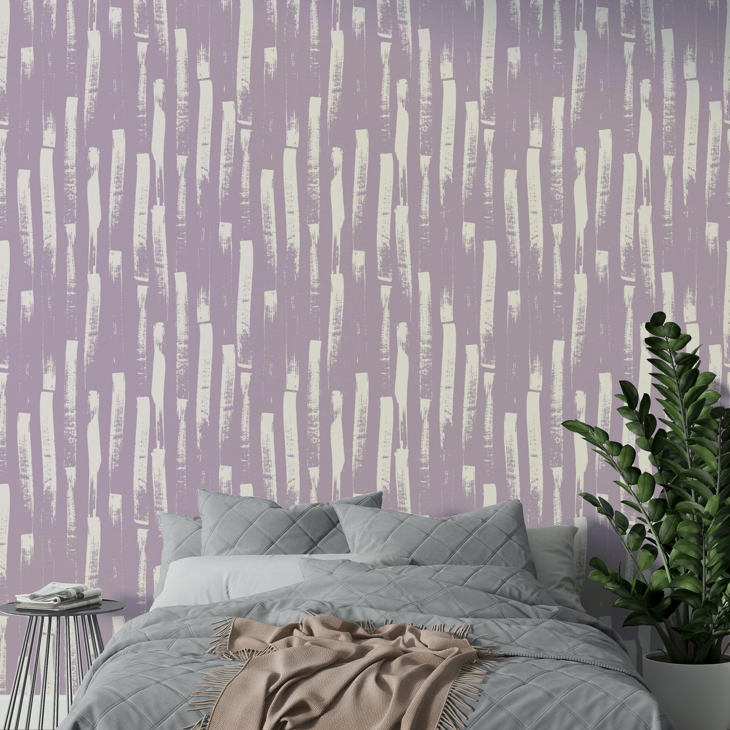 Lavender Brushstrokes Wallpaper on a bedroom wall

