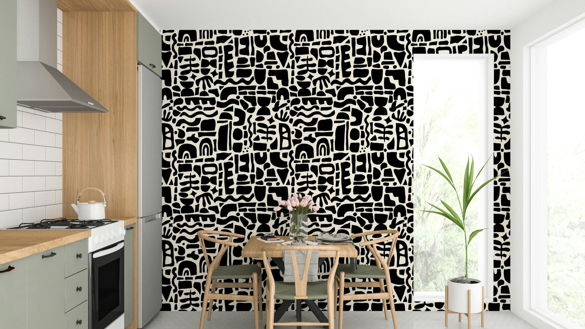 Cut-out Shapes wall mural in a modern living room

