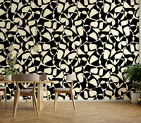 A studio decorated with a unique shapes wallpaper

