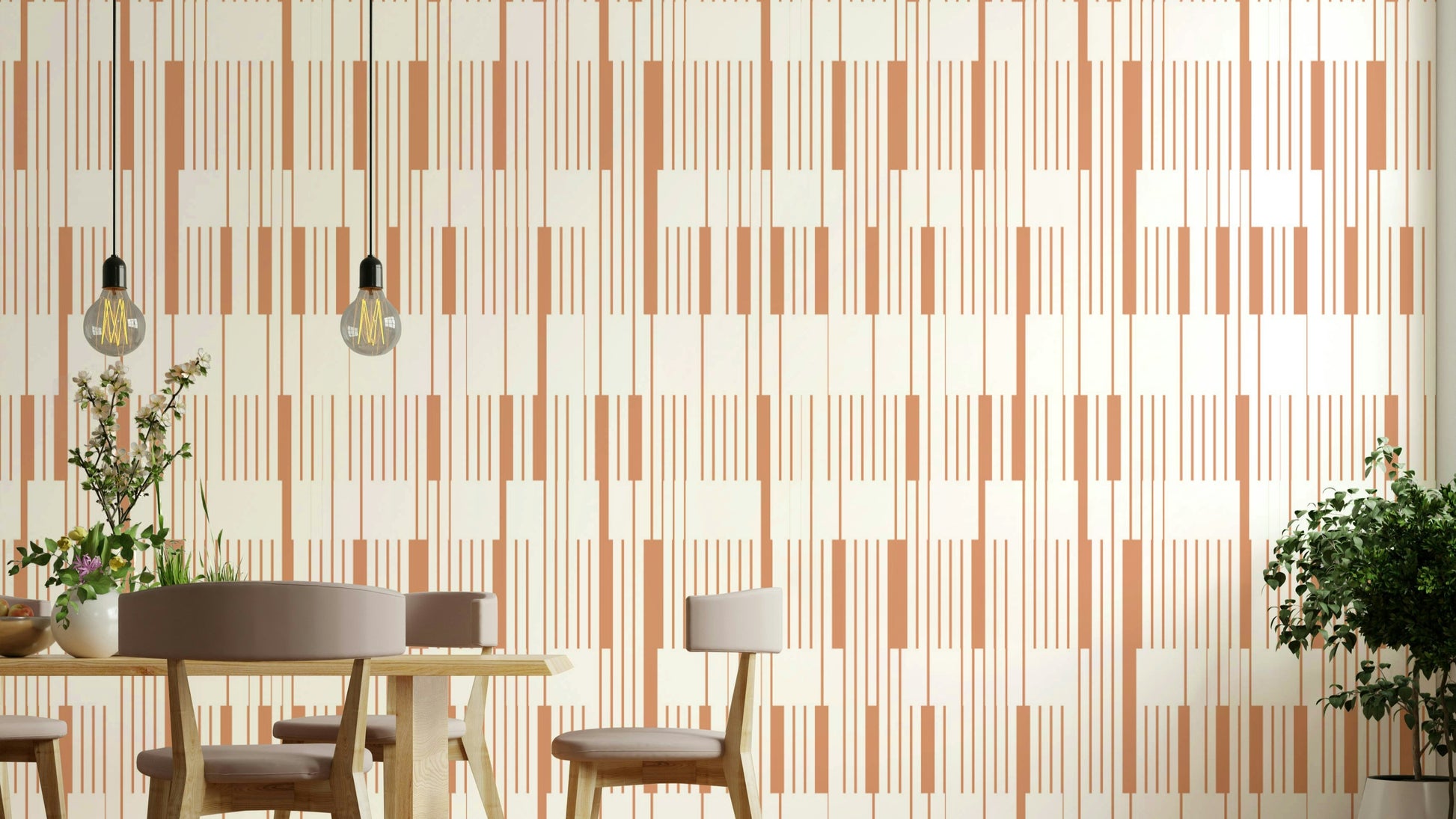 Cream and white piano wallpaper.
