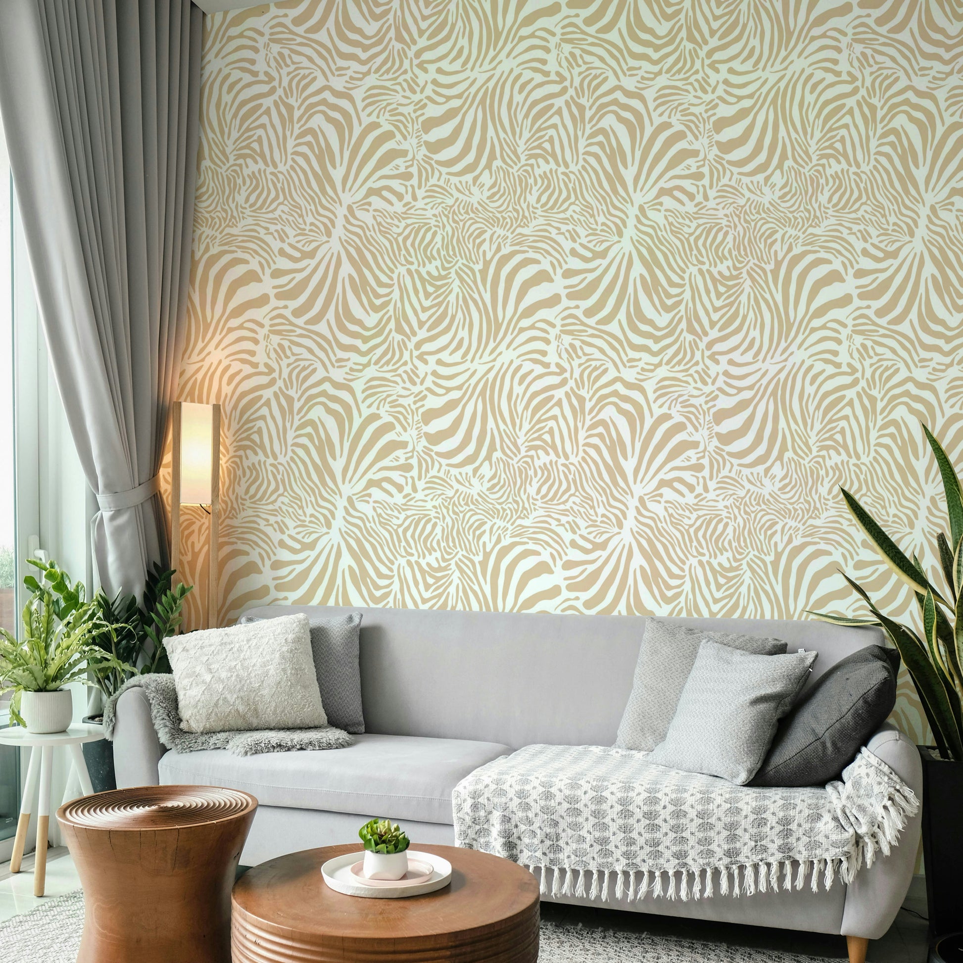 Creamy zebra print wall mural.
