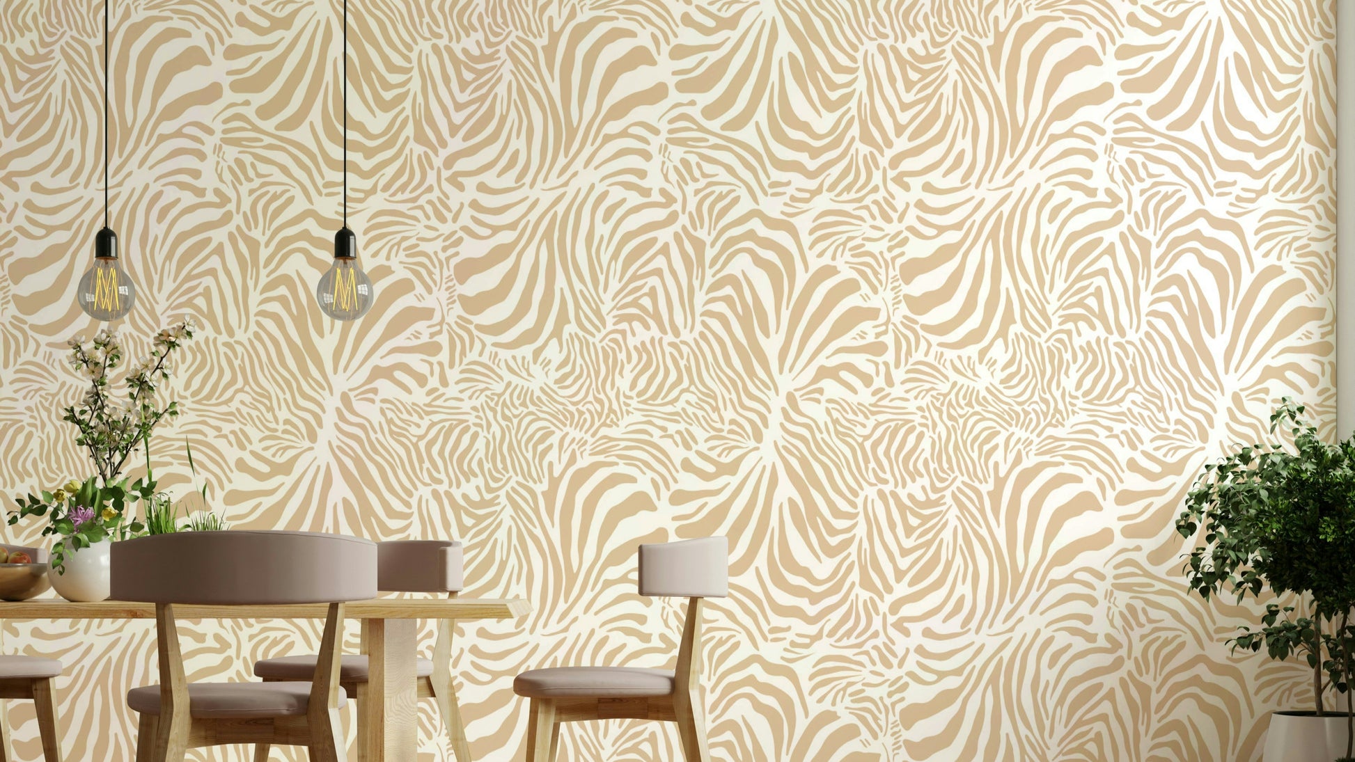 Wall mural with a subtle zebra design.
