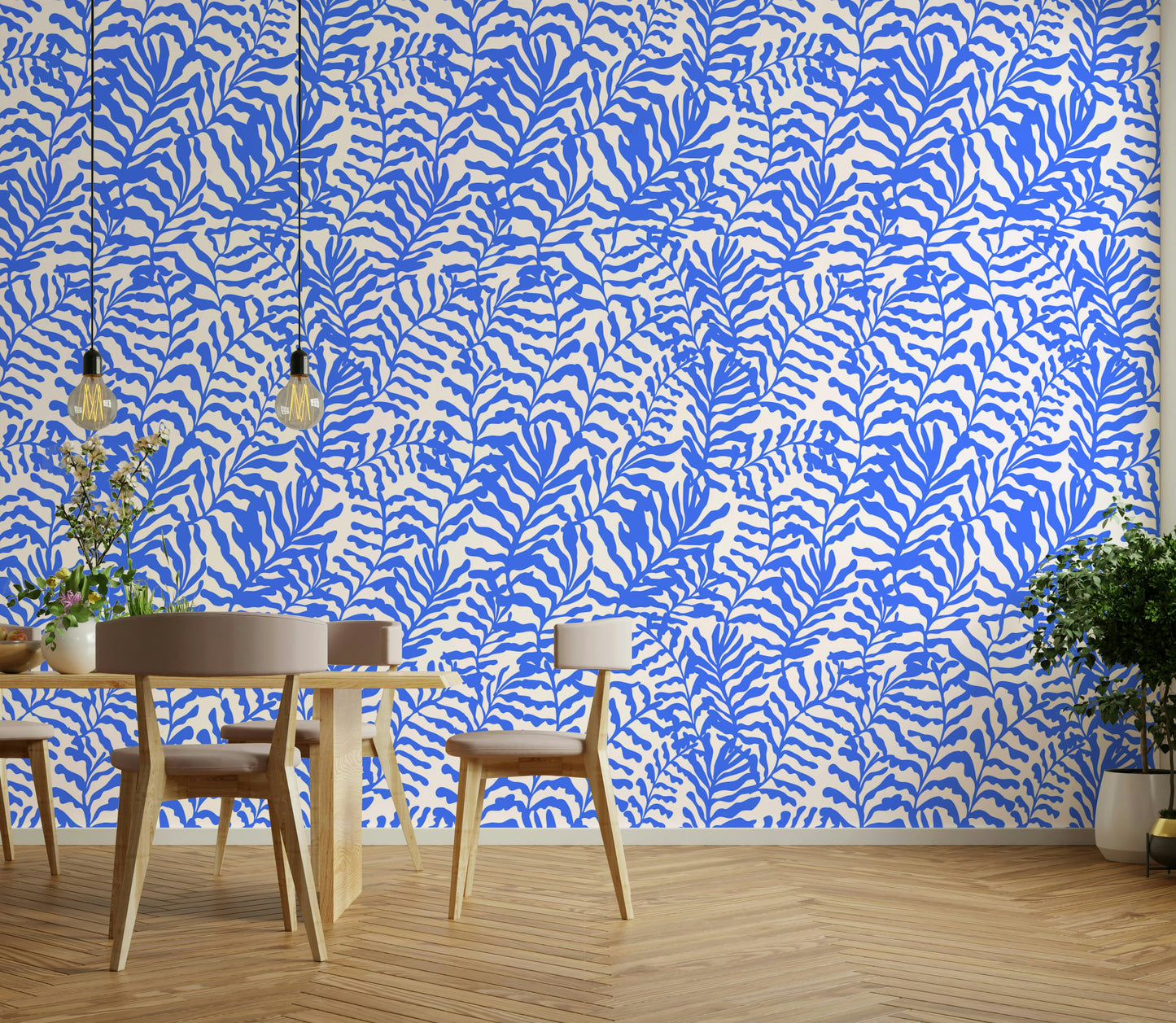 Cut-out leaf pattern wallpaper.
