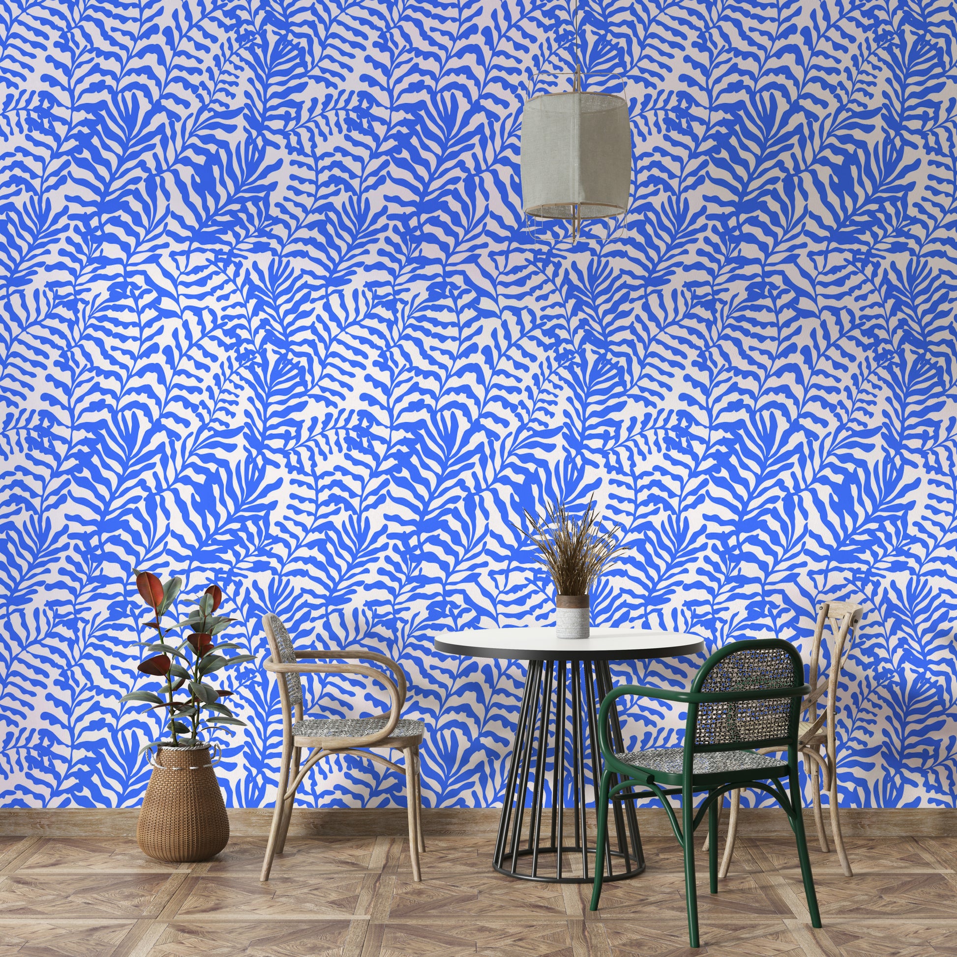Blue abstract shapes wall mural.
