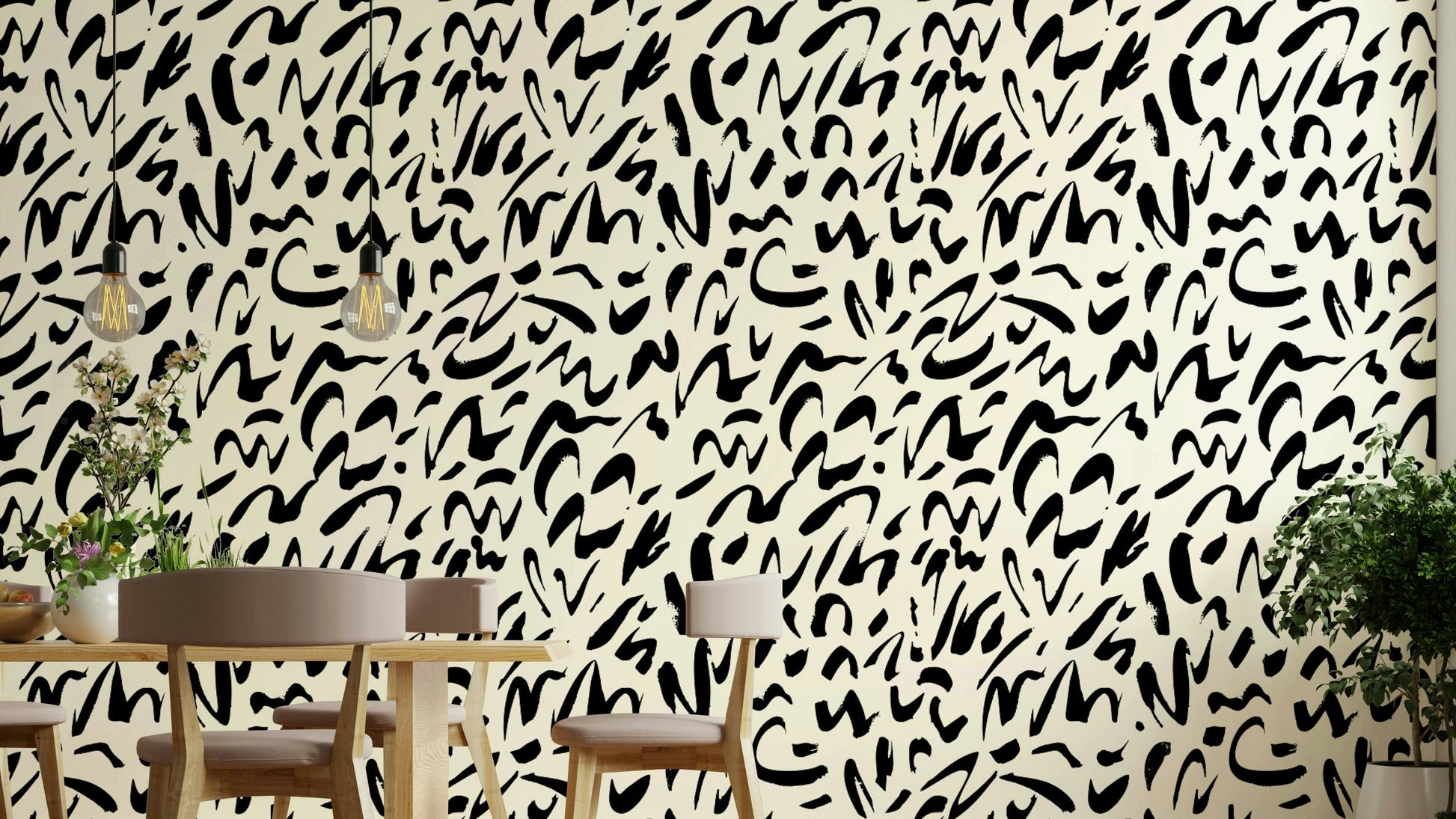 Wall mural with a doodle pattern.
