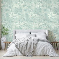 Gray and white palm tree wallpaper.
