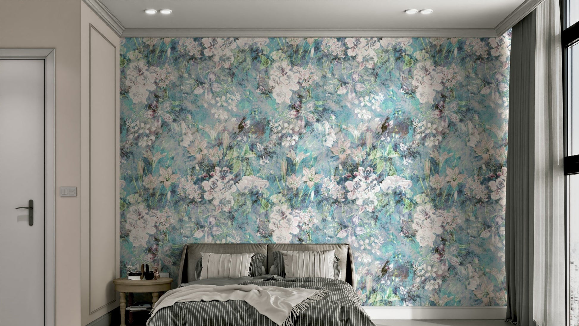 Muted flower design wall mural.
