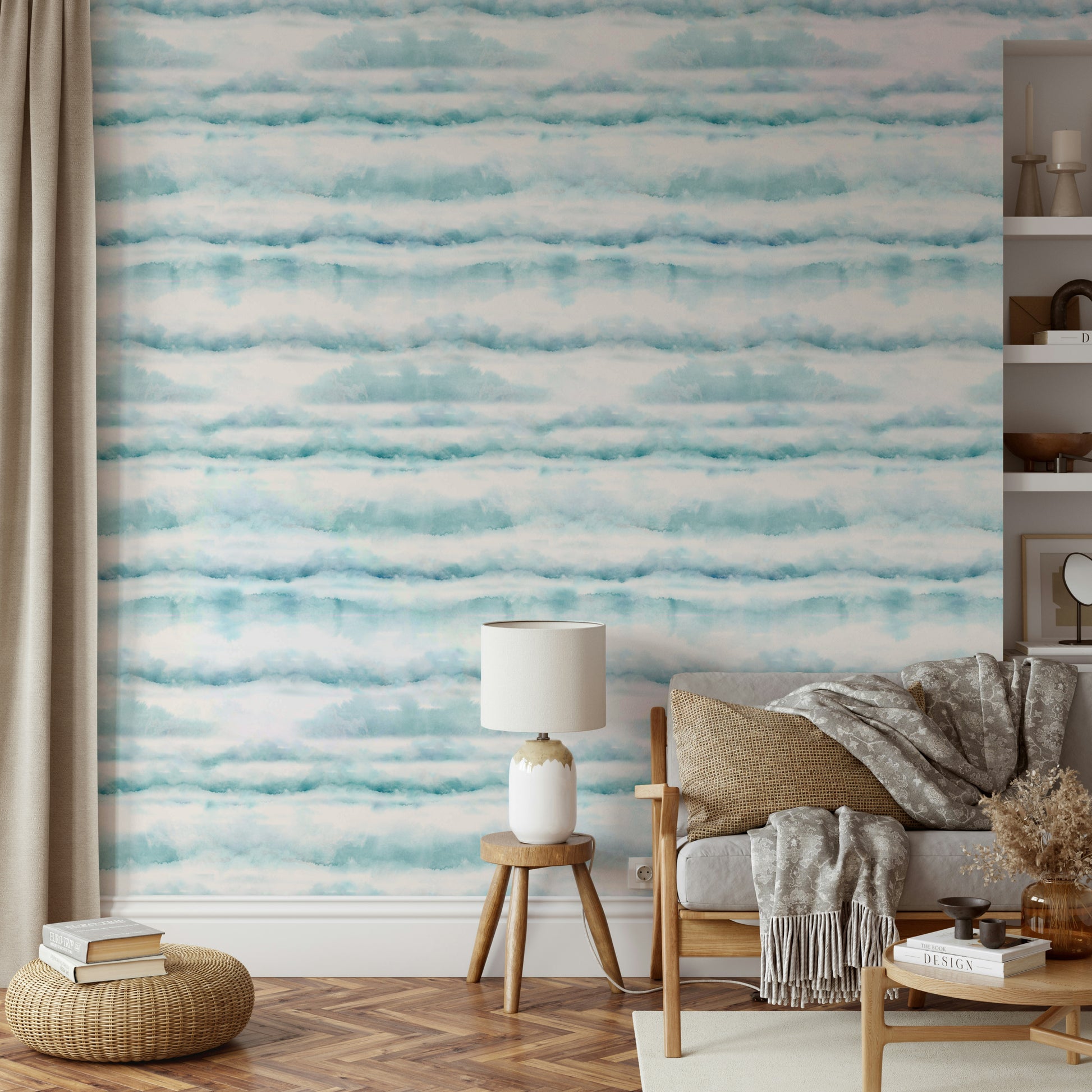 Soft blue clouds wall decor.
