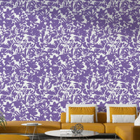 Mural of painted purple blossoms.
