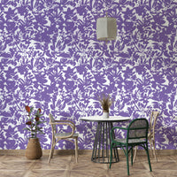 Painted purple floral wallpaper.
