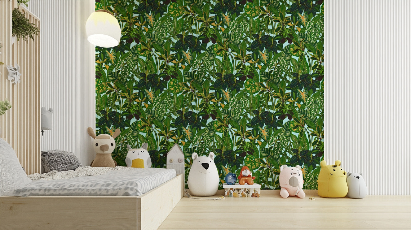 Green tropical plants wall mural.
