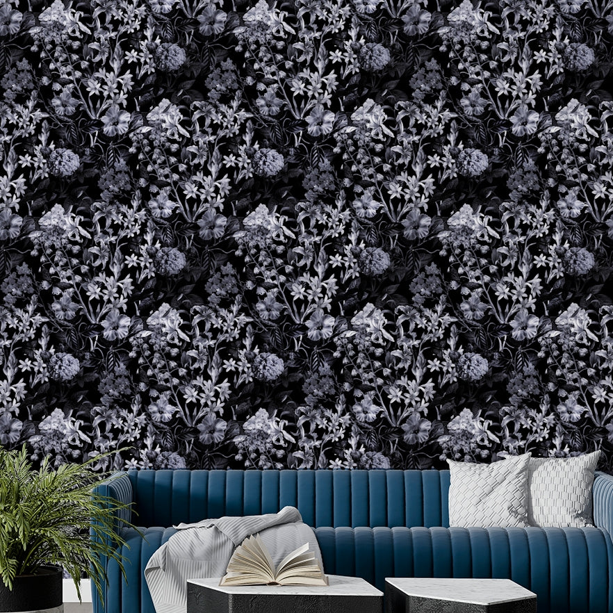 Moody flower design wall mural.
