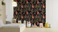 This wallpaper is suitable for a dining room, a bedroom, or a chic living space.
