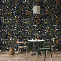 The wallpaper is used to create a feature wall in a dining room.

