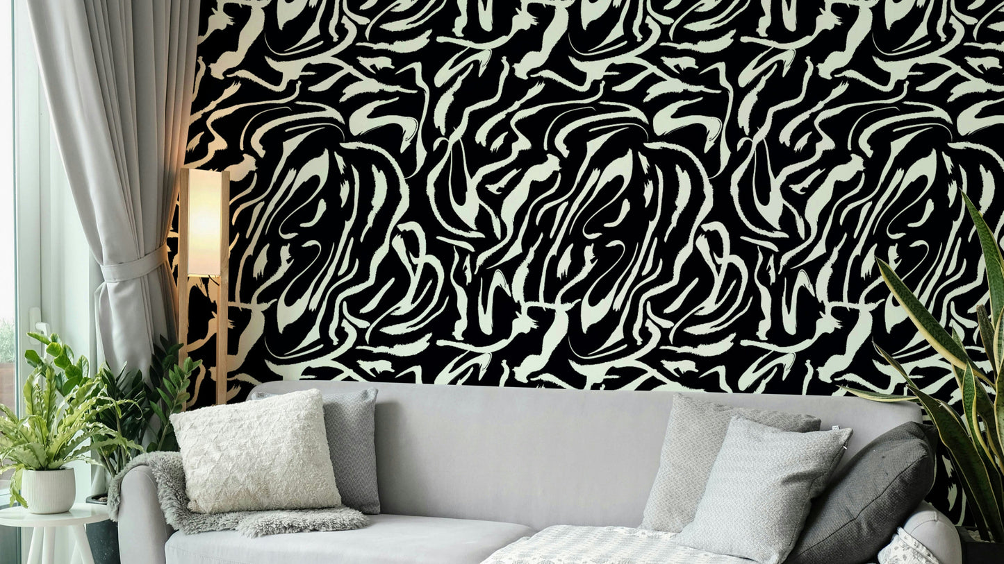 A detail shot of the elegant lines in the wallpaper.

