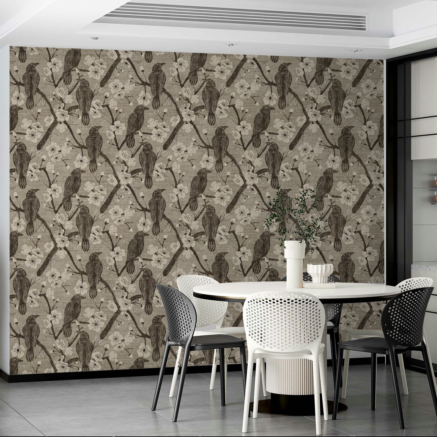 The wallpaper for walls being installed.

