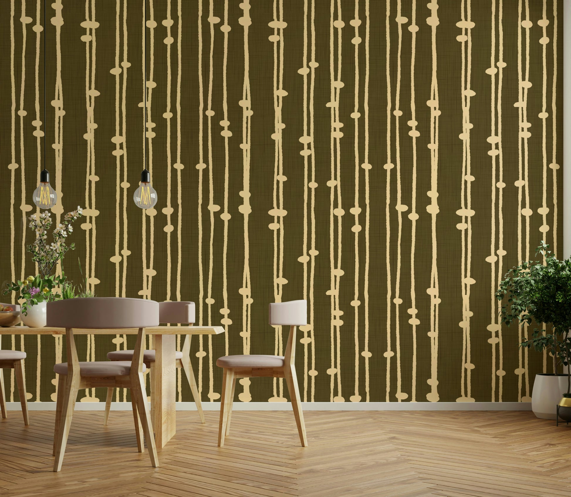 A high-angle view of the wall mural in a large space.

