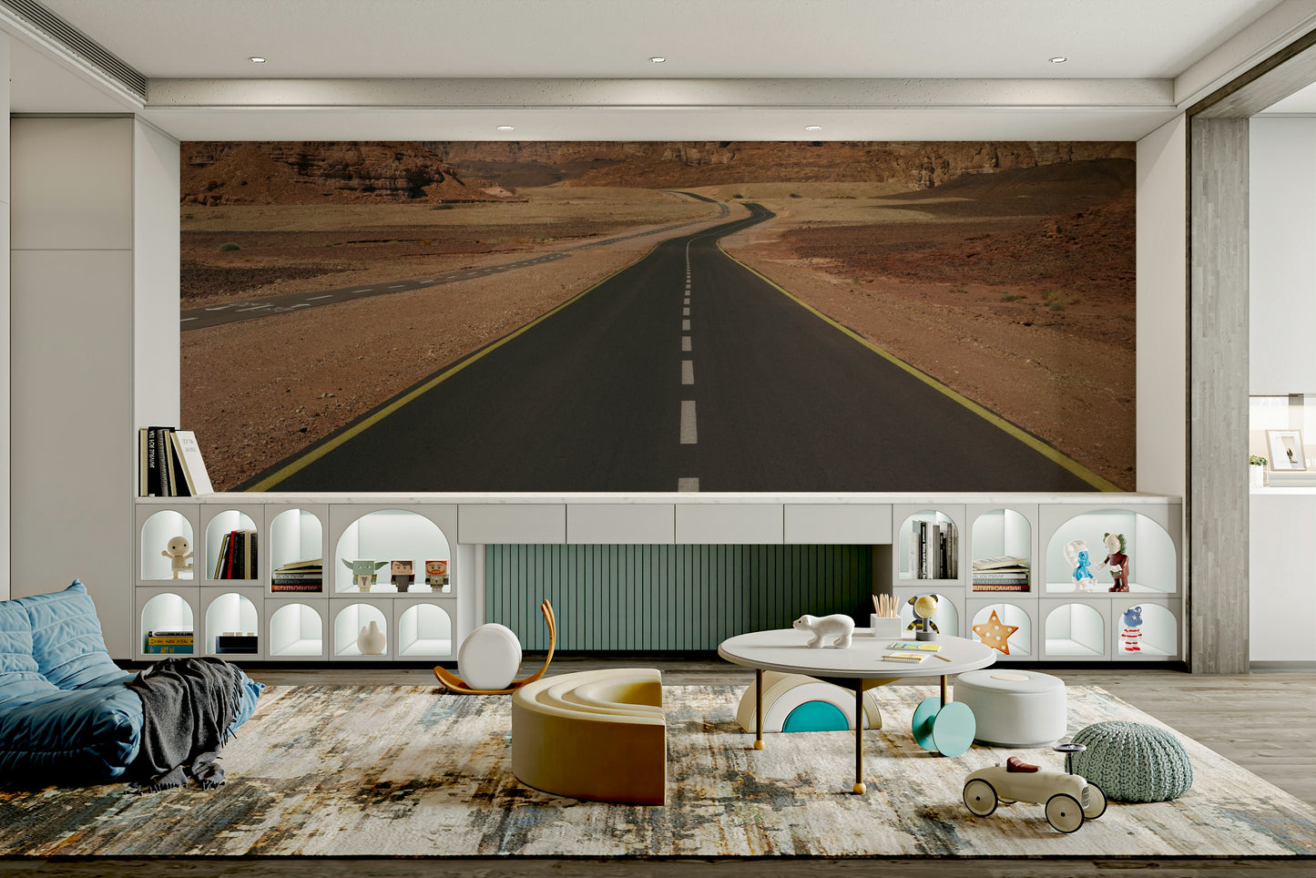 The peel and stick wallpaper showing realistic desert scenery.