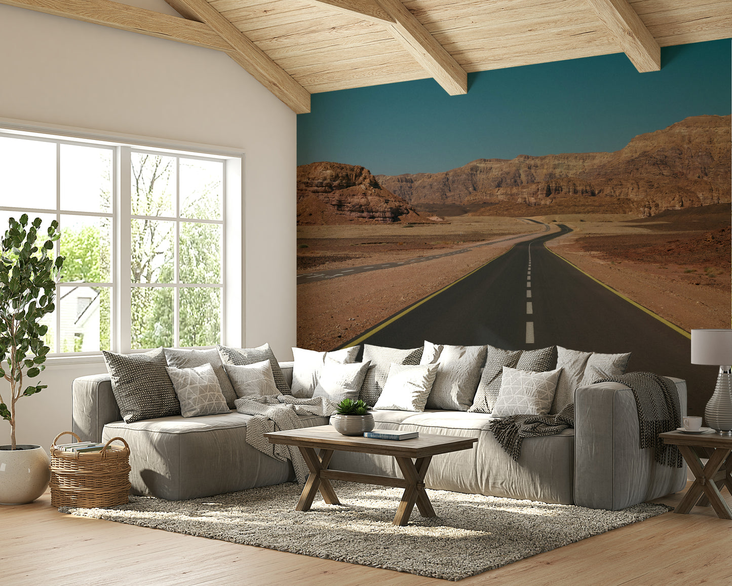 A high-angle view of the wall mural with natural light.