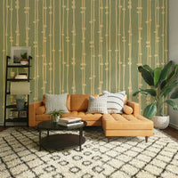 The peel and stick wallpaper on a smooth wall surface.