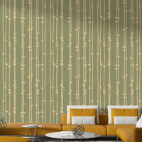 The wallpaper is used to create a feature wall in a dining room.