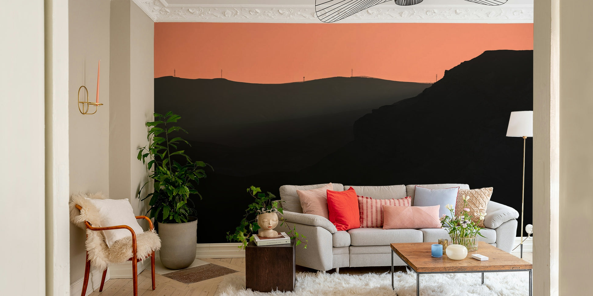 An angled shot of the mural's gentle color palette.