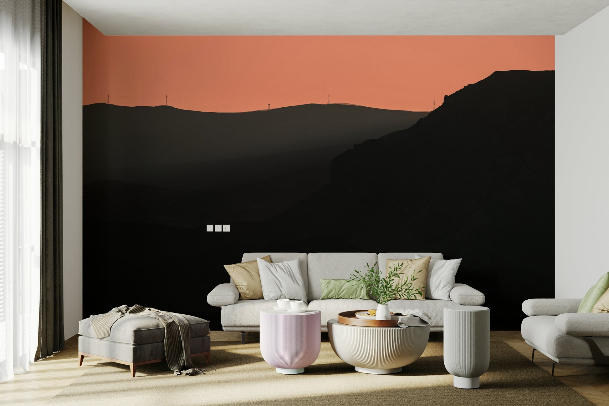 A high-angle view of the wall mural in a large space.