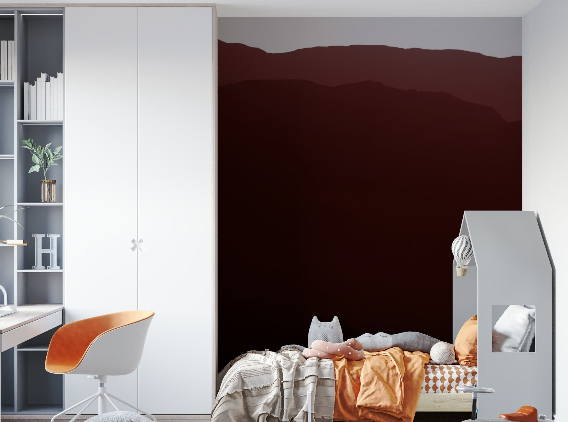 A high-angle view of the wall mural in a large space.