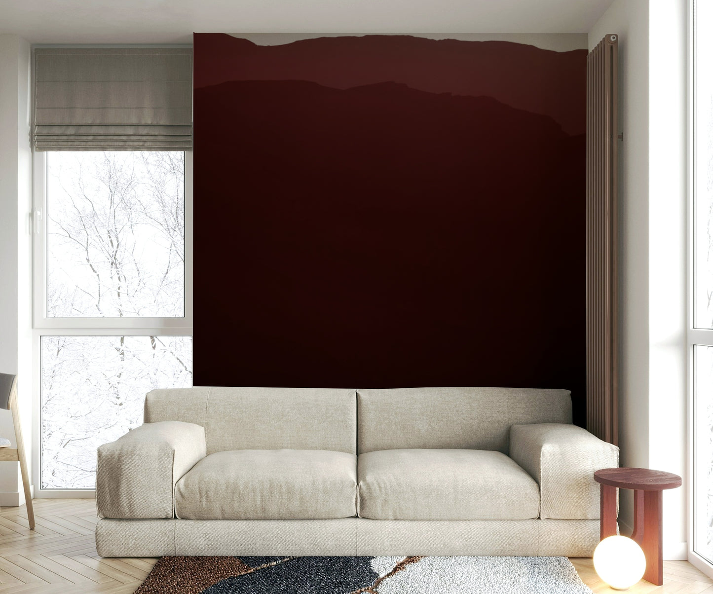 An angled shot of the mural's gentle color palette.