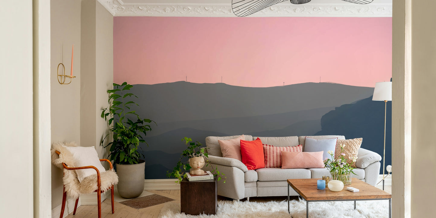 An angled shot of the mural's gentle color palette.