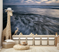 The peel and stick wallpaper on a smooth wall surface.