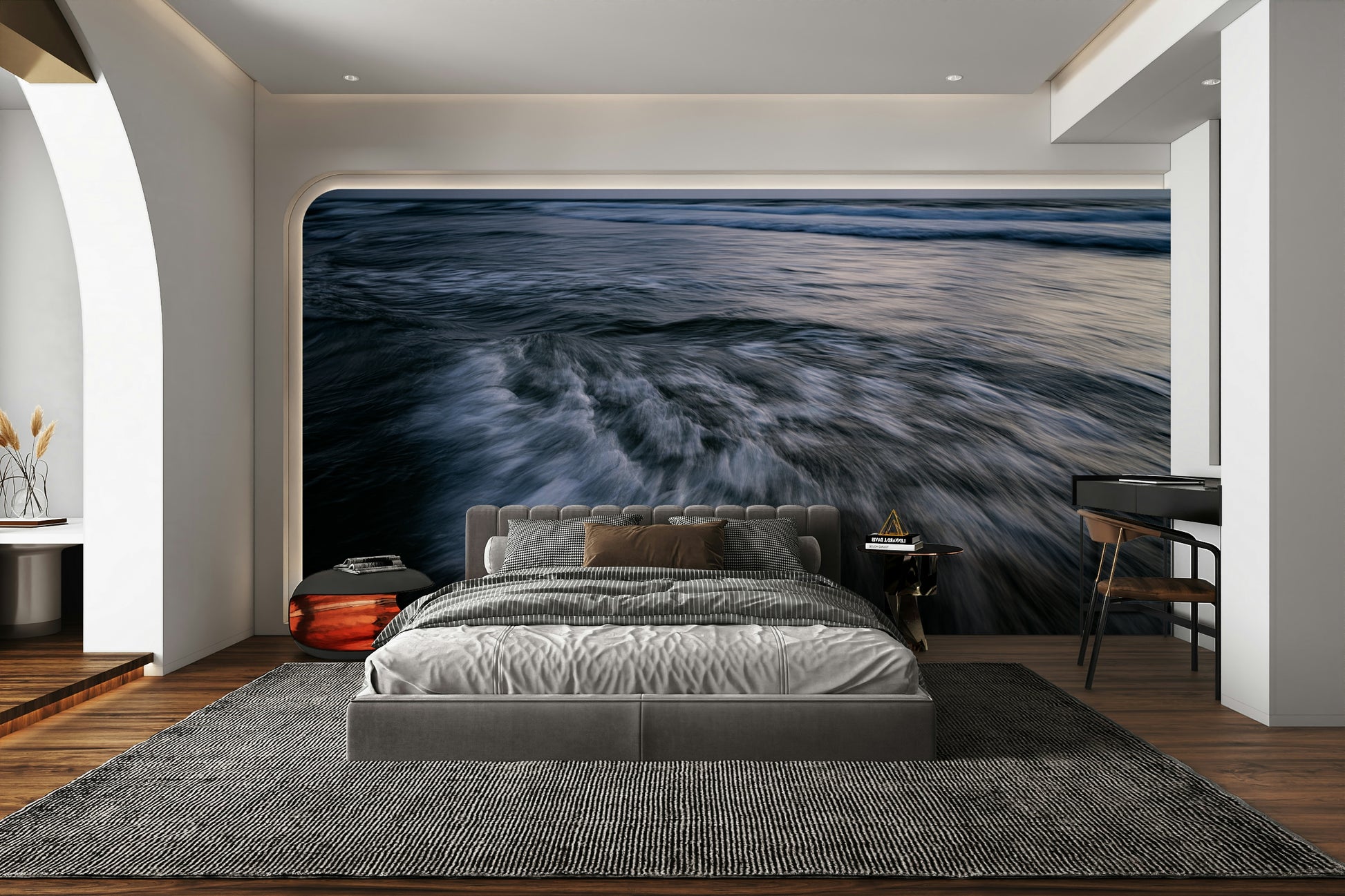 An angled shot of the mural's gentle color palette.