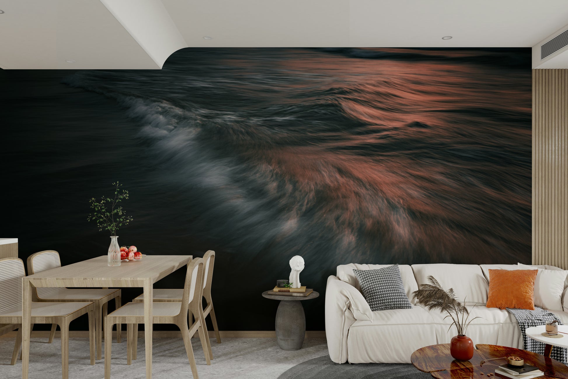 The peel and stick wallpaper on a smooth wall surface.