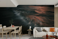 The peel and stick wallpaper on a smooth wall surface.