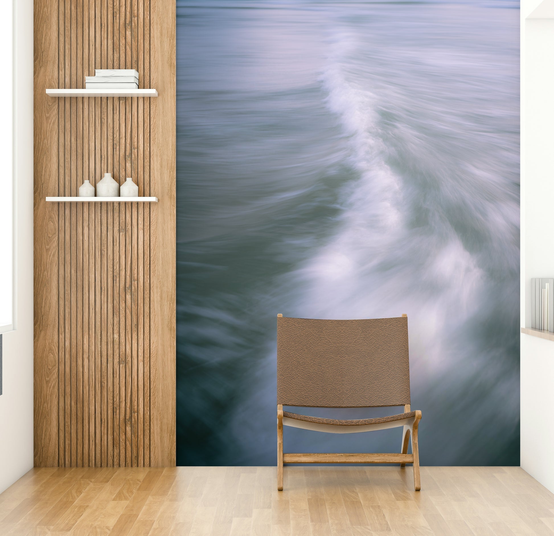 The wallpaper is used to create a feature wall in a dining room.