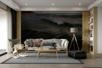 A detail shot of the flowing lines in the wallpaper.