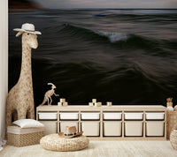 The wallpaper is used to create a feature wall in a dining room.