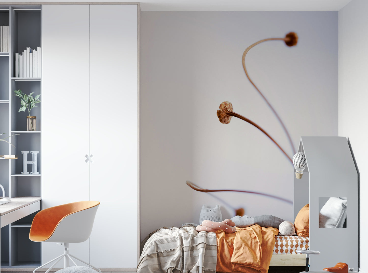 An angled shot of the mural's gentle color palette.