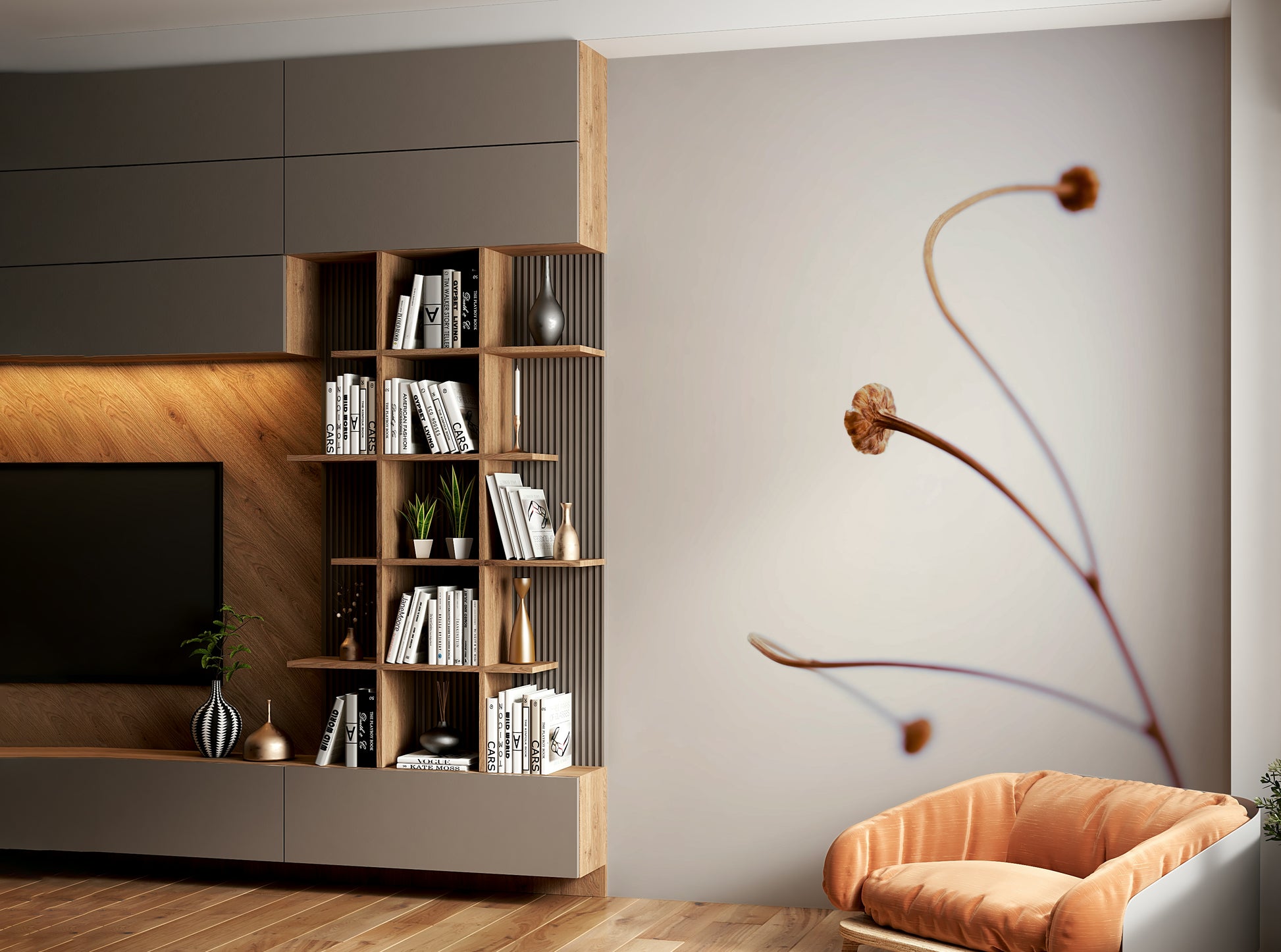 A detail shot of the fragile stems in the artistic design.