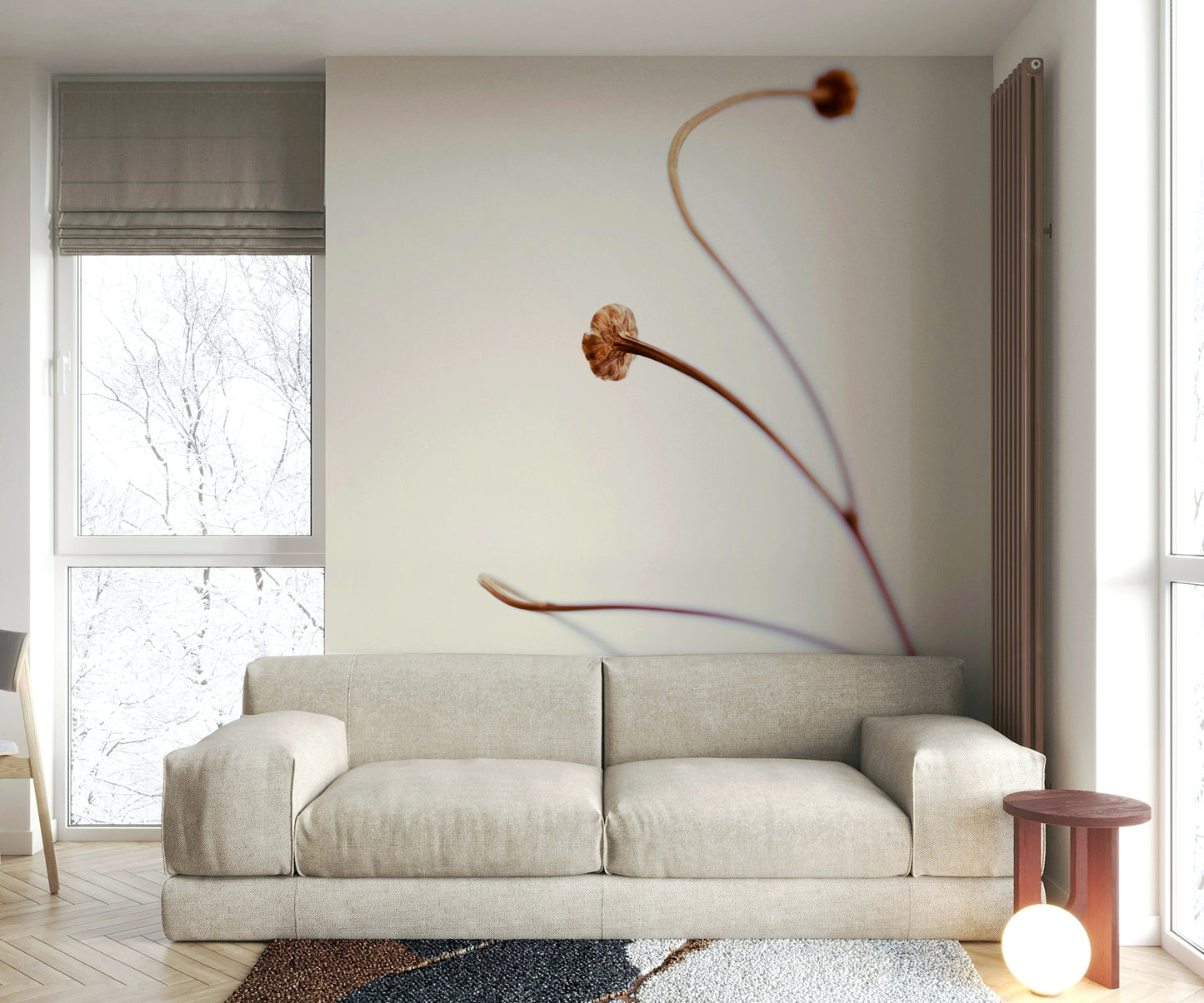 The wallpaper for walls being installed.